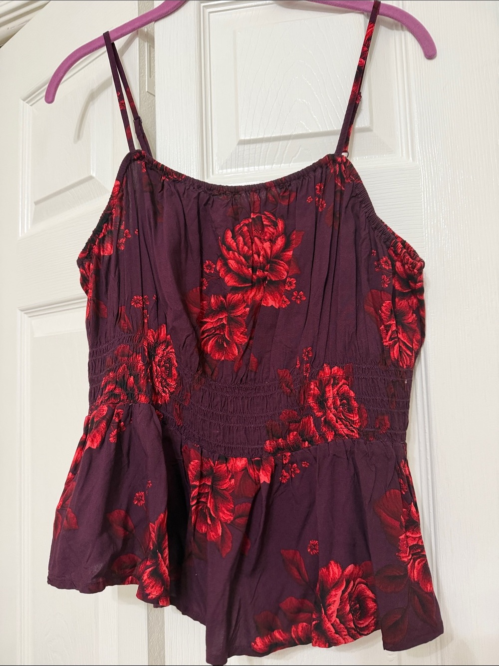 Old Navy Plum Spaghetti-Strap Camisole with Red Rose Print